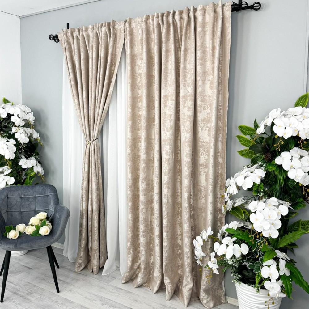 Draperie din Jacquard model Nisip, Bej deschis, 200cm latime x 210cm inaltime, cu rejansa pentru sina – imagine 2