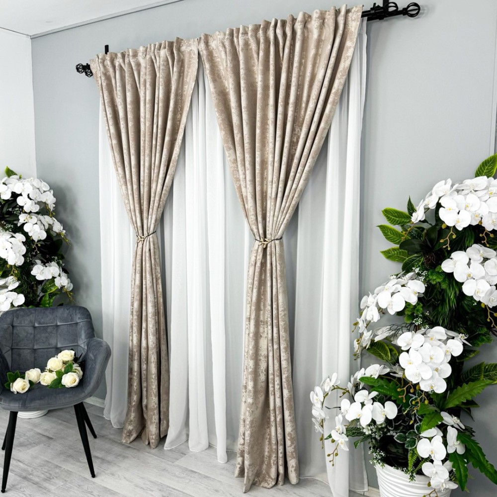 Draperie din Jacquard model Nisip, Bej deschis, 200cm latime x 210cm inaltime, cu rejansa pentru sina – imagine 6