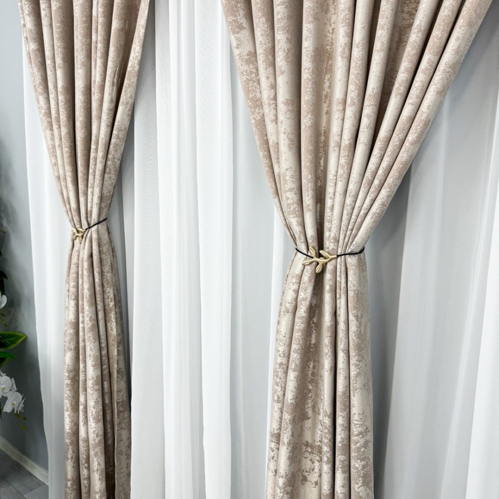 Draperie din Jacquard model Nisip, Bej deschis, 200cm latime x 210cm inaltime, cu rejansa pentru sina – imagine 7