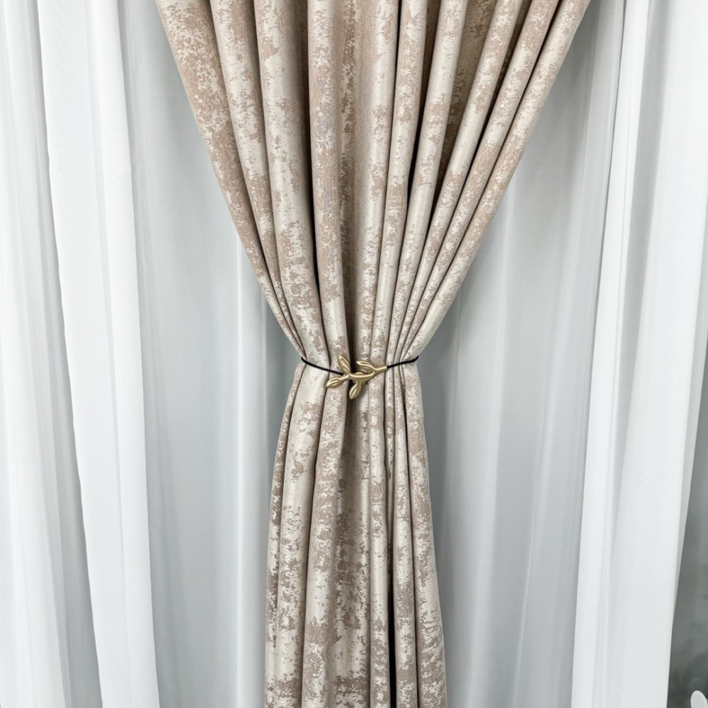 Draperie din Jacquard model Nisip, Bej deschis, 200cm latime x 210cm inaltime, cu rejansa pentru sina – imagine 8