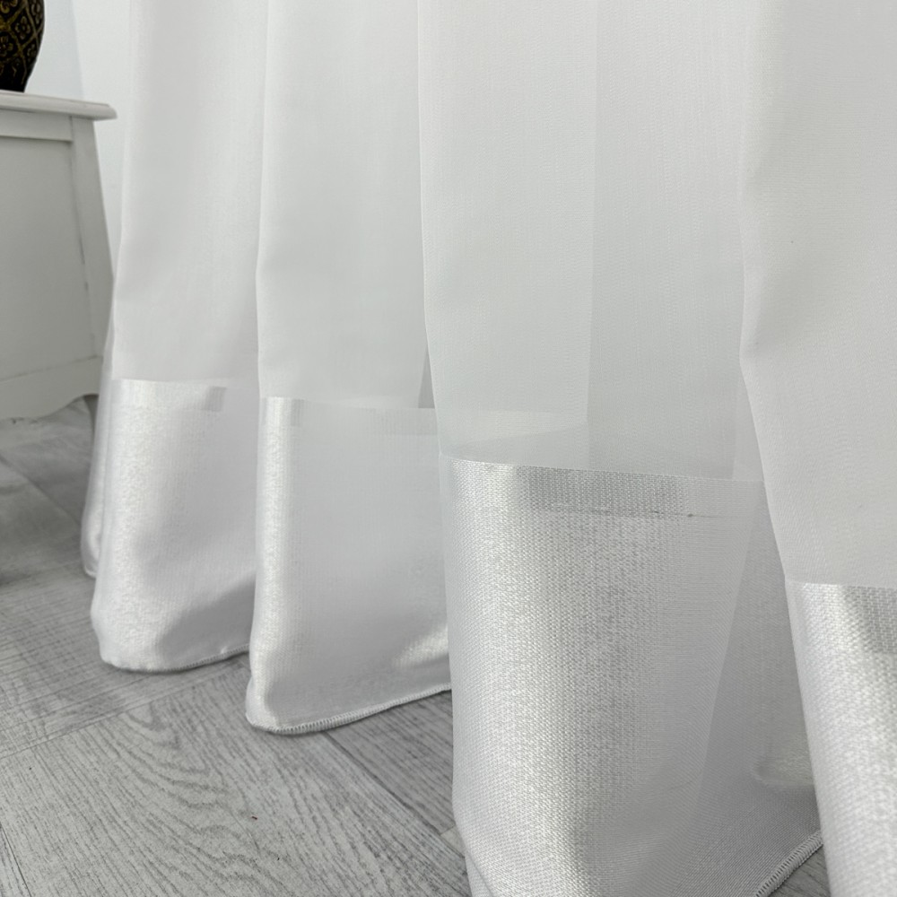 Set 2 bucati perdea Dianne din Matase cu Banda Satinata, Alb, 4m latime x 2.5m inaltime, cu rejansa pentru bara – imagine 3
