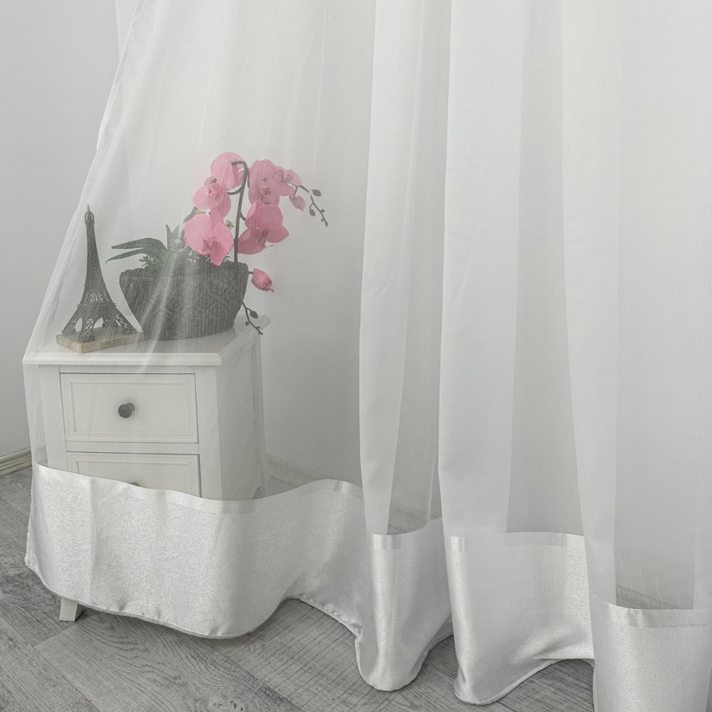Set 2 bucati perdea Dianne din Matase cu Banda Satinata, Alb, 4m latime x 2.5m inaltime, cu rejansa pentru bara – imagine 4