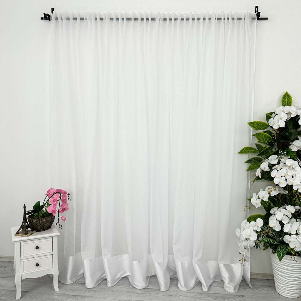 Set 2 bucati perdea Dianne din Matase cu Banda Satinata, Alb, 4m latime x 2.5m inaltime, cu rejansa pentru bara – imagine 5