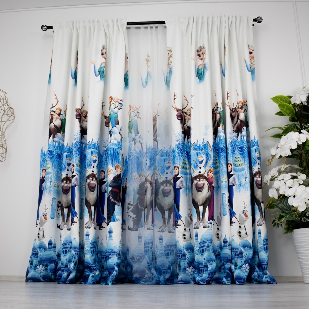 Set 2 Draperii Satinata pentru copii , Frozen- 200cm x 232cm , rejansa pt bara – imagine 2