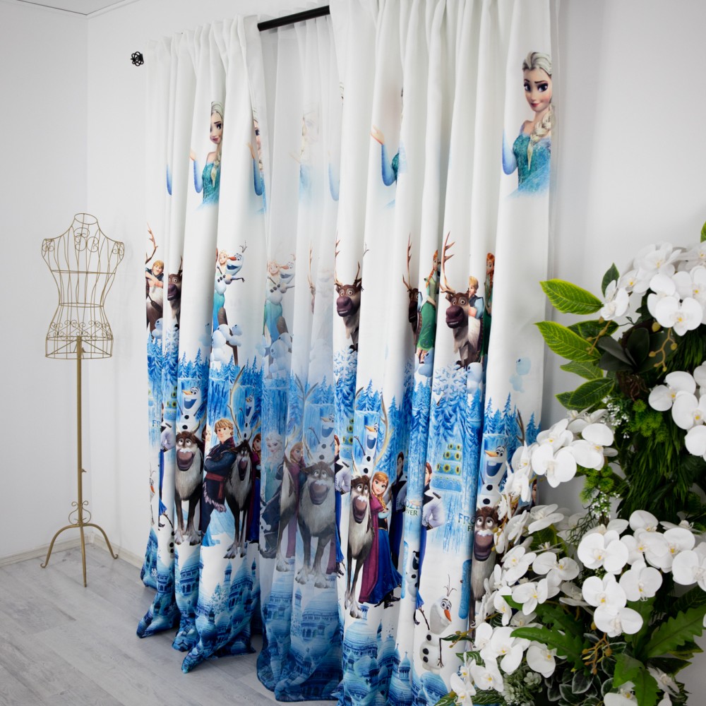 Set 2 Draperii Satinata pentru copii , Frozen- 200cm x 232cm , rejansa pt bara – imagine 3