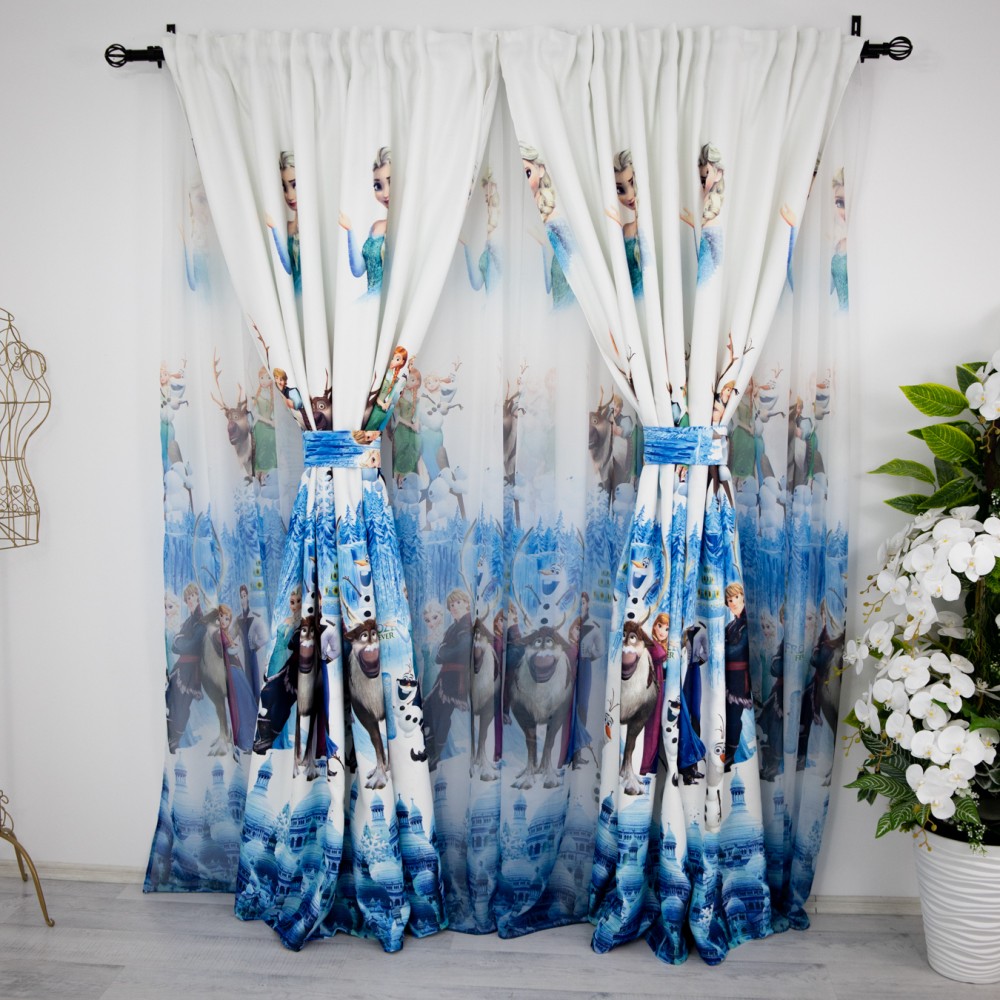 Set 2 Draperii Satinata pentru copii , Frozen- 200cm x 232cm , rejansa pt bara – imagine 6