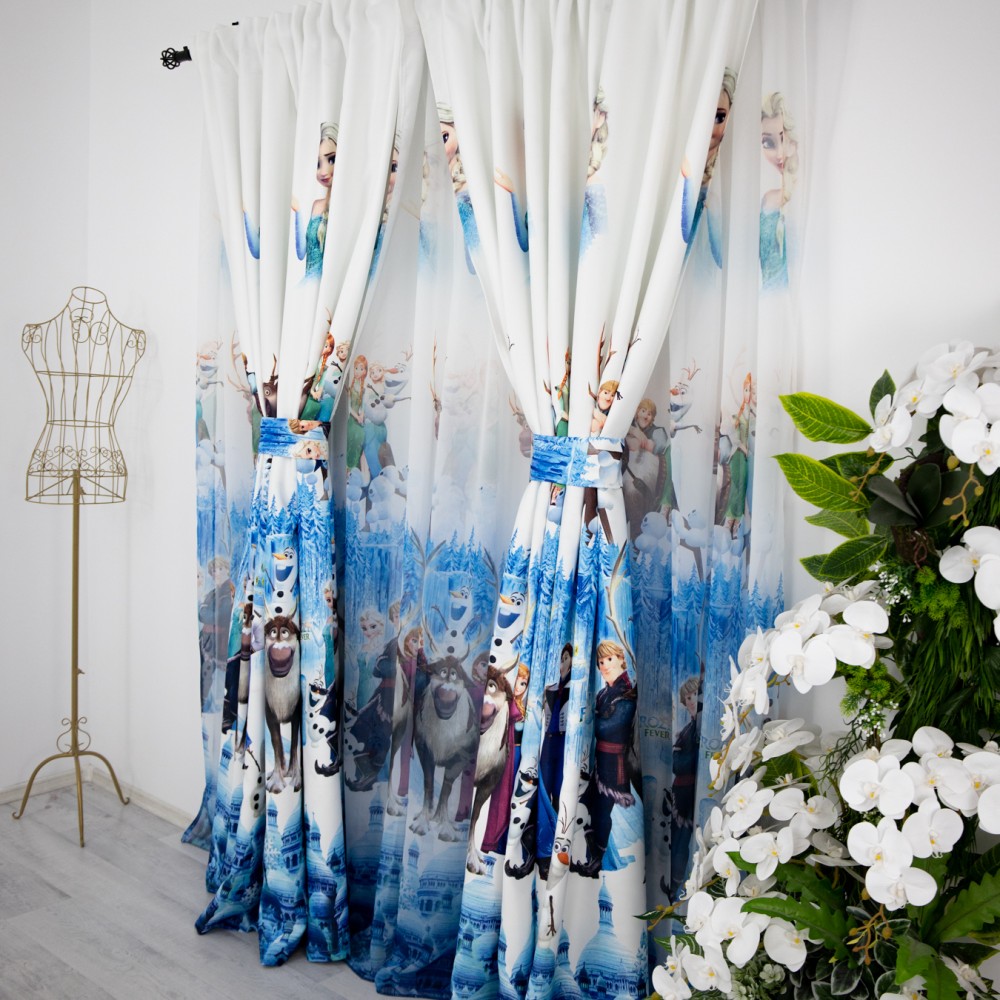 Set 2 Draperii Satinata pentru copii , Frozen- 200cm x 232cm , rejansa pt bara – imagine 8