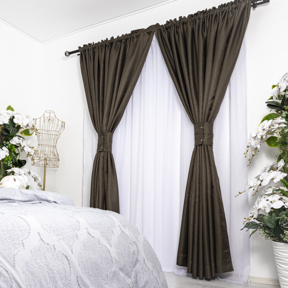 Set 2 Draperii tip Bob de Orez, Maro, 200cm latime x 230cm inaltime, cu rejansa pentru bara – imagine 2