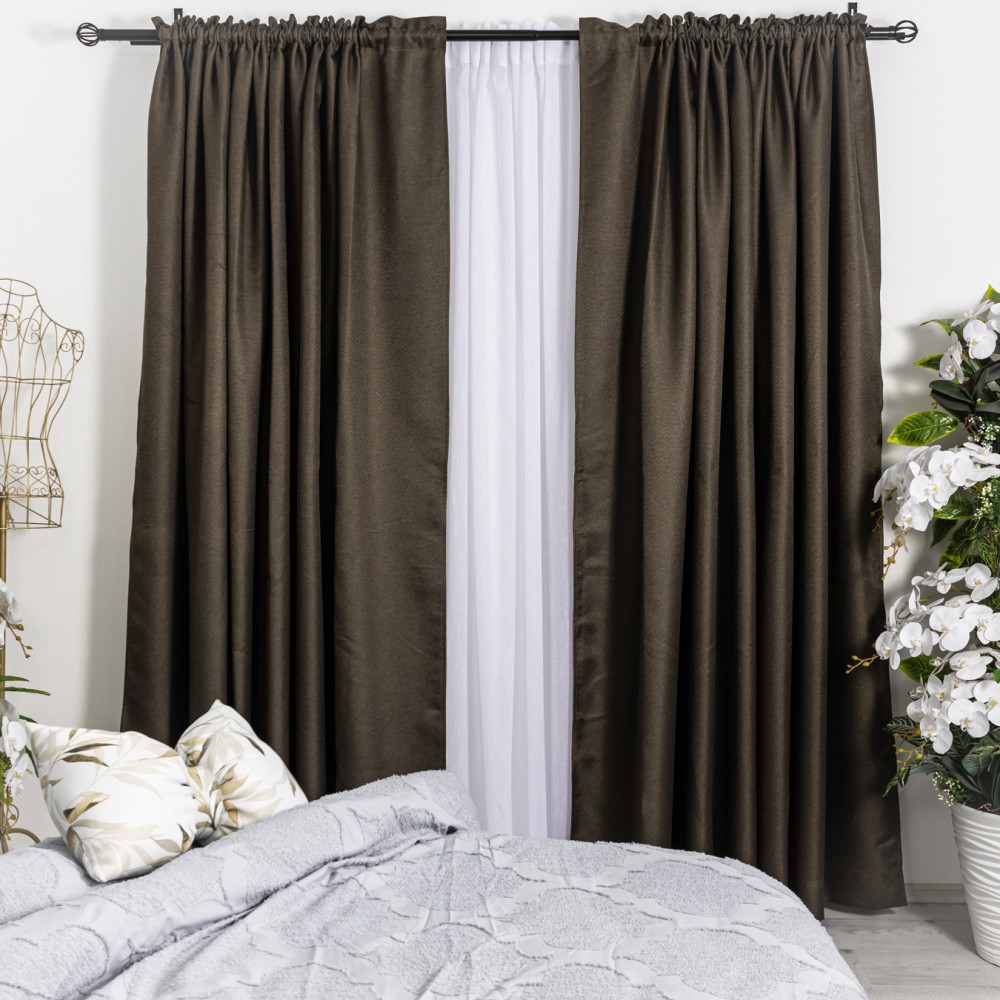 Set 2 Draperii tip Bob de Orez, Maro, 200cm latime x 230cm inaltime, cu rejansa pentru bara – imagine 3