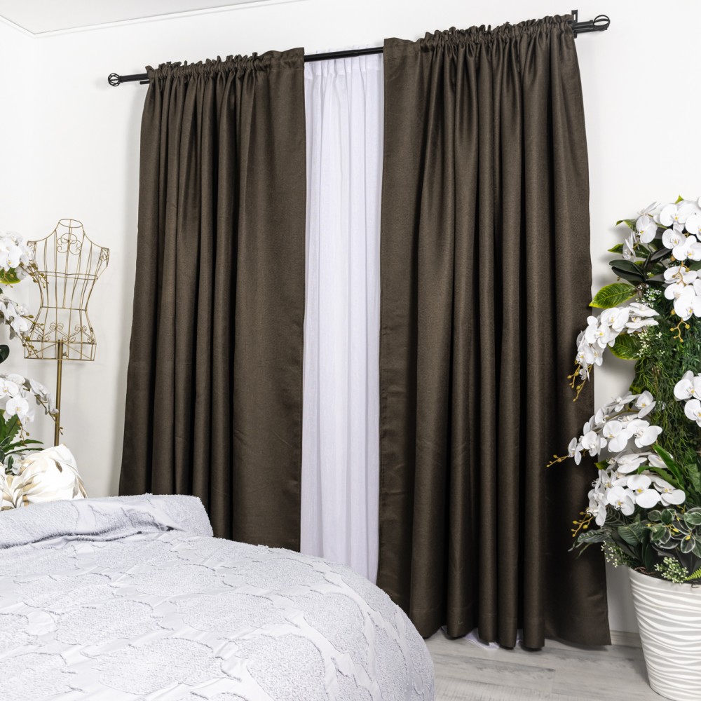 Set 2 Draperii tip Bob de Orez, Maro, 200cm latime x 230cm inaltime, cu rejansa pentru bara – imagine 4