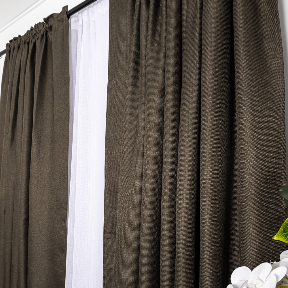 Set 2 Draperii tip Bob de Orez, Maro, 200cm latime x 230cm inaltime, cu rejansa pentru bara – imagine 5