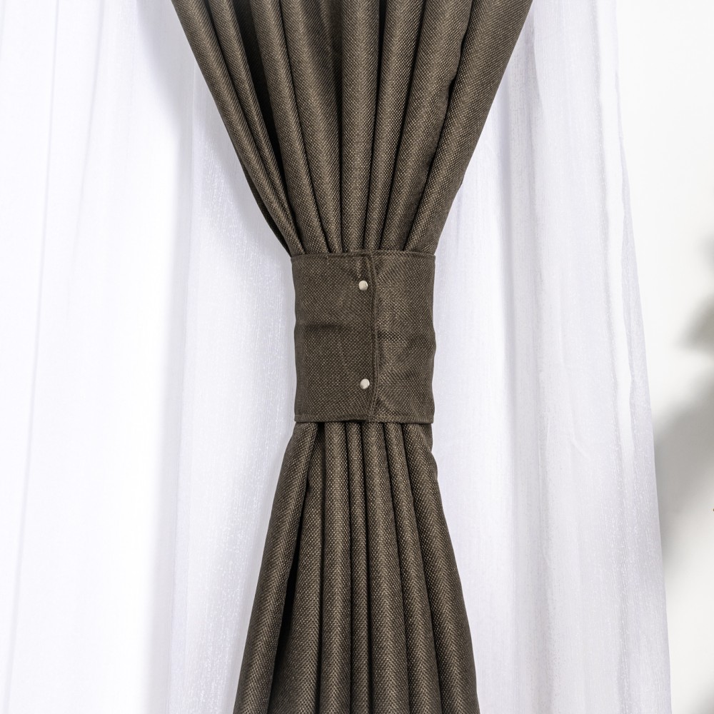 Set 2 Draperii tip Bob de Orez, Maro, 200cm latime x 230cm inaltime, cu rejansa pentru bara – imagine 7