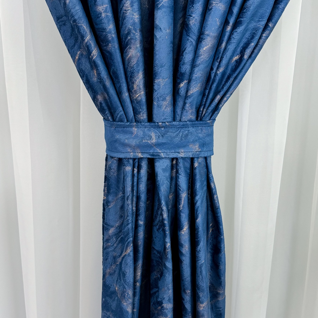 Poze Set 2 bucati Draperie Catifea MYKONOS cu valuri rafinate aurii, Albastru royal - V29, 360cm latime x 260cm, Rejansa pt. sina cumparamisim.ro