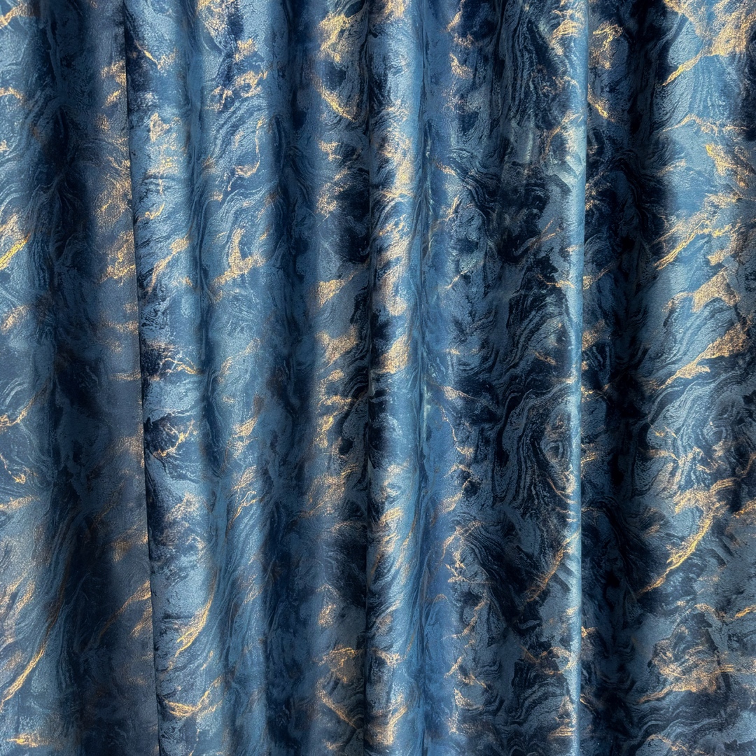 Poze Set 2 bucati Draperie Catifea MYKONOS cu valuri rafinate aurii, Albastru royal - V29, 360cm latime x 260cm, Rejansa pt. sina cumparamisim.ro