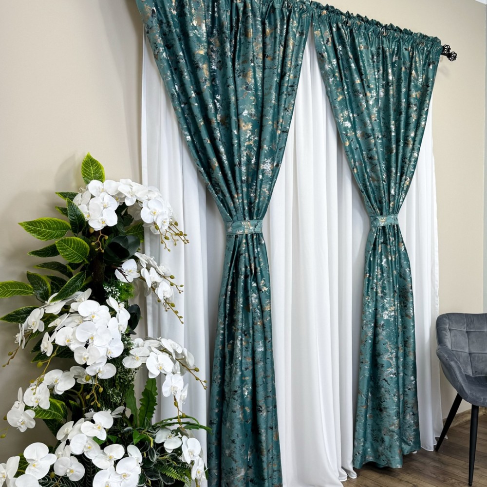 Set Draperie Catifea Nikko cu insertii aurii , 200cm x250cm,Tiv lat , Verde Aqua - V9 – imagine 7