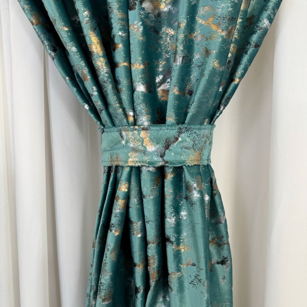 Set Draperie Catifea Nikko cu insertii aurii , 200cm x250cm,Tiv lat , Verde Aqua - V9 – imagine 8
