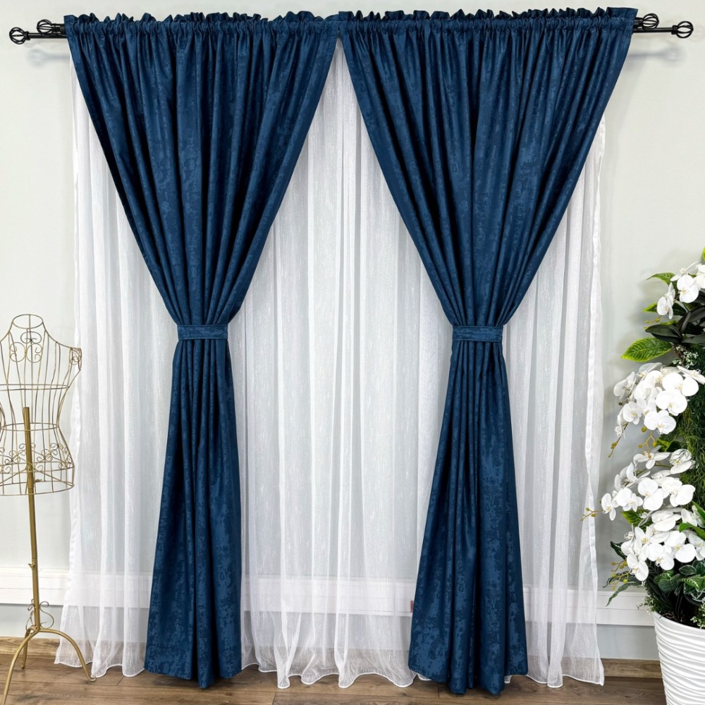Set 2 Draperii VENTI V1 din Jacquard model Nisip - 150cm latime x 200cm inaltime , Rejansa pt. sina ,BLEUMARIN – imagine 6