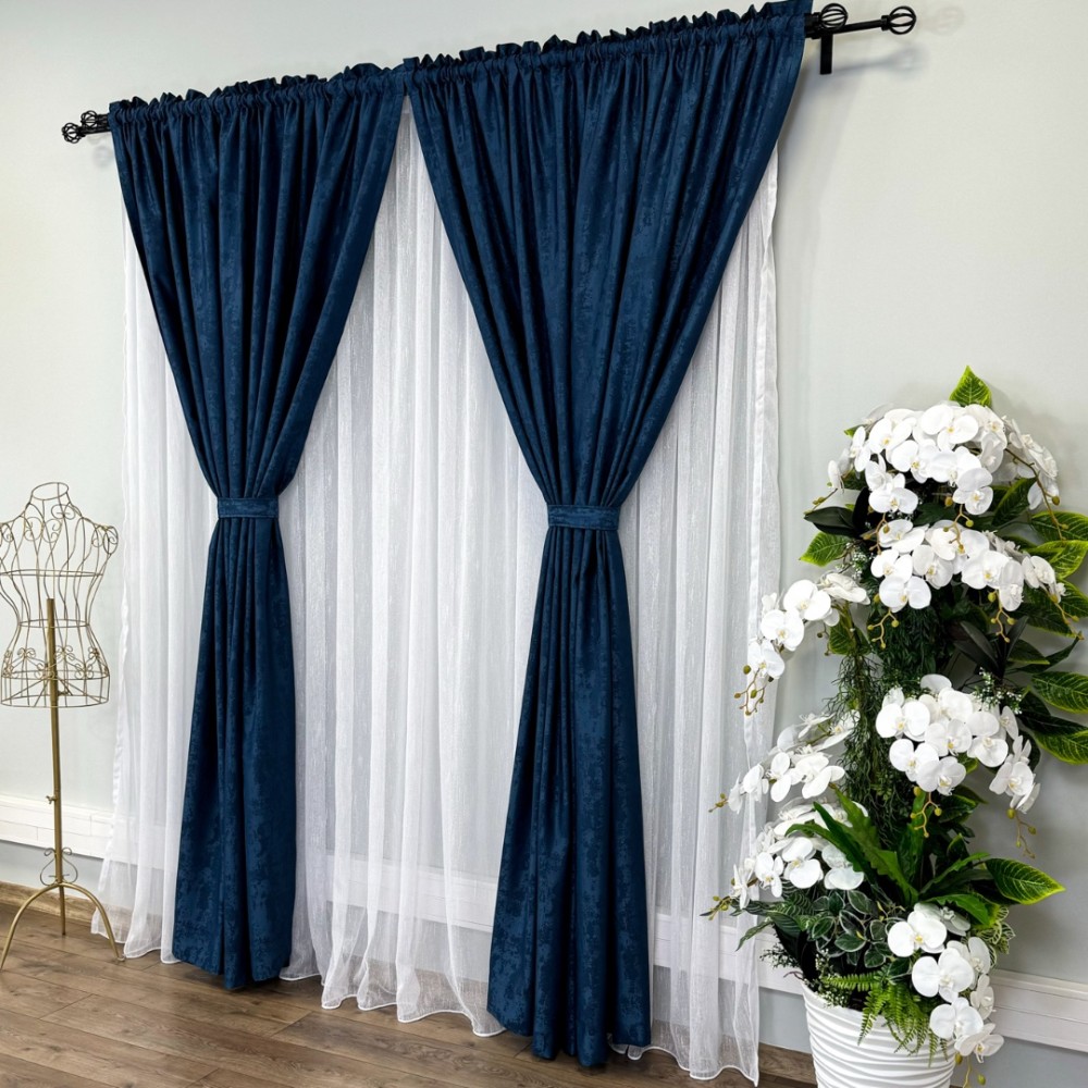 Set 2 Draperii VENTI V1 din Jacquard model Nisip - 150cm latime x 200cm inaltime , Rejansa pt. sina ,BLEUMARIN – imagine 7