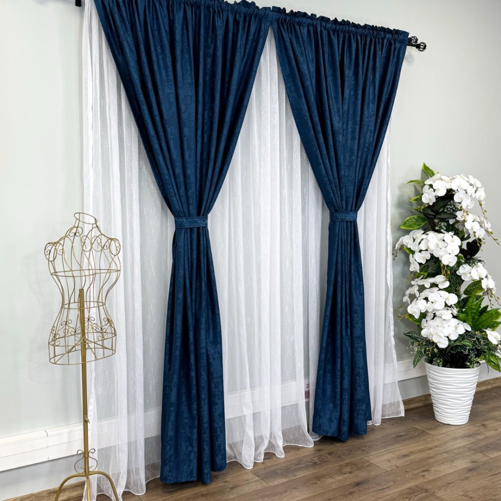 Set 2 Draperii VENTI V1 din Jacquard model Nisip - 150cm latime x 200cm inaltime , Rejansa pt. sina ,BLEUMARIN – imagine 8