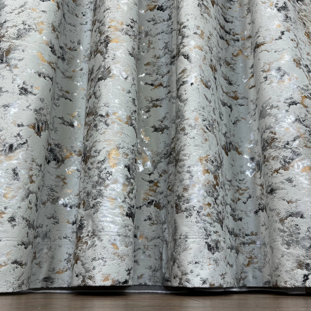 Set 2 Draperii Catifea Nikko cu insertii aurii - 200cm latime x 238cm inaltime ,Tiv lat, Gri light - V6 - 4 | YEO