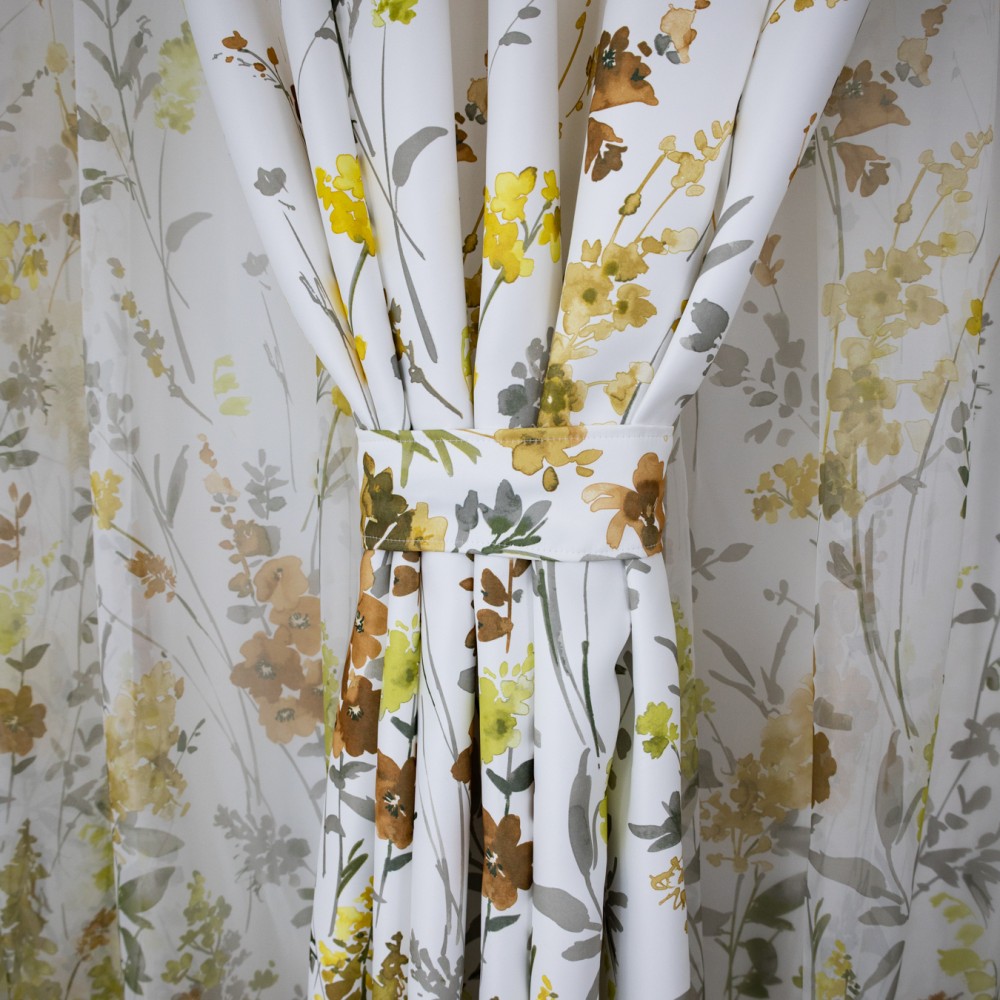 Set 2 Draperii Satinata imprimata - 100cm latime x 200cm inaltime , Rejansa pt. sina, flori maro — imaginea 9