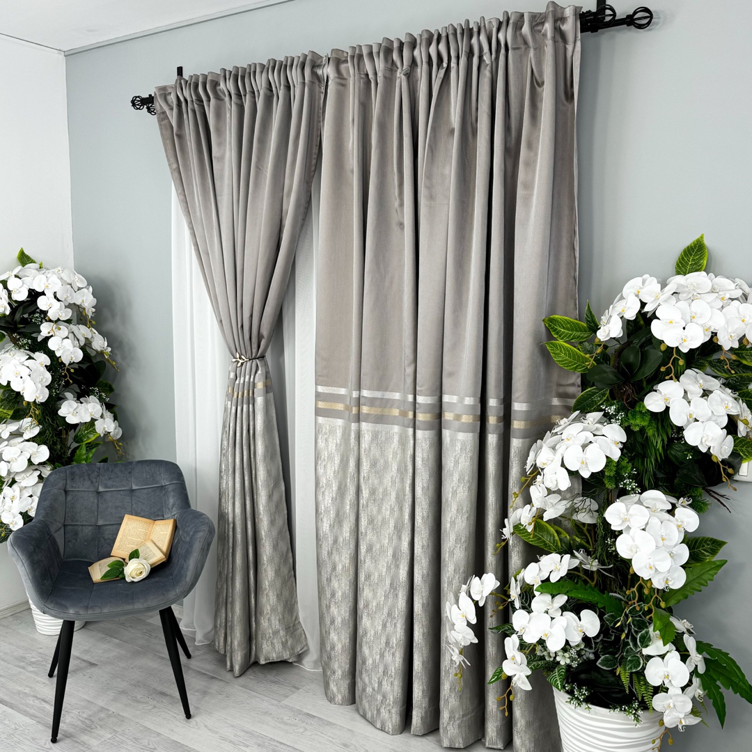Set de 2 bucati Draperie Lines, tip panou 3 metri latime x 232cm inaltime x rejansa pt bara, Gri - 1 | YEO