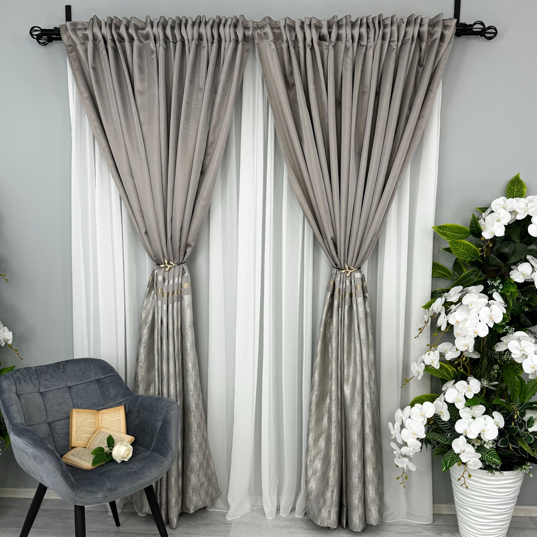 Set de 2 bucati Draperie Lines, tip panou 3 metri latime x 232cm inaltime x rejansa pt bara, Gri - 4 | YEO