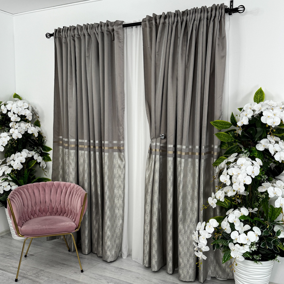 Set 2 Draperii Elite, tip panou 300cm latime x 232cm inaltime , Rejansa pt. bara , Gri - 1 | YEO