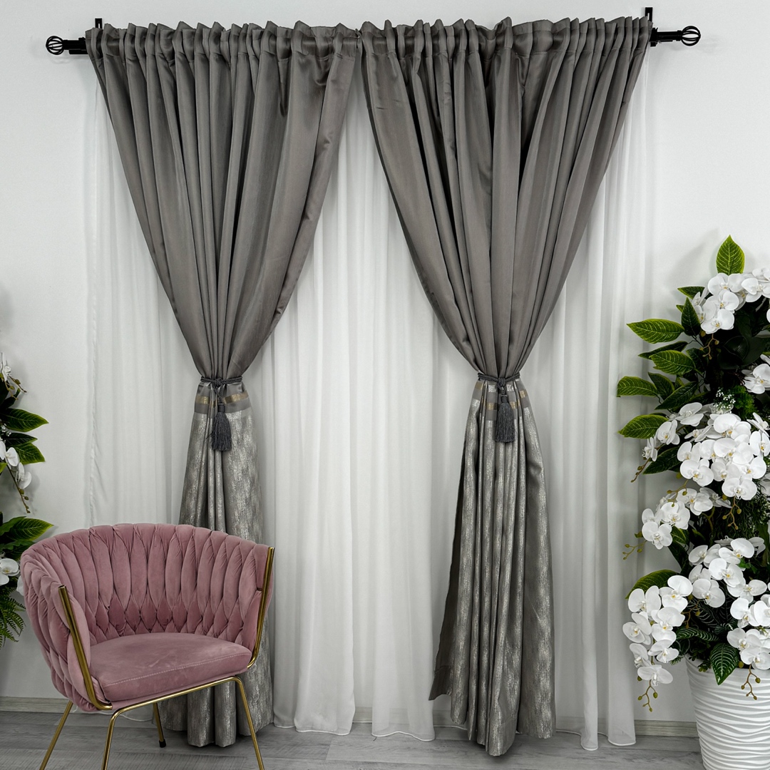 Set 2 Draperii Elite, tip panou 300cm latime x 232cm inaltime , Rejansa pt. bara , Gri - 2 | YEO