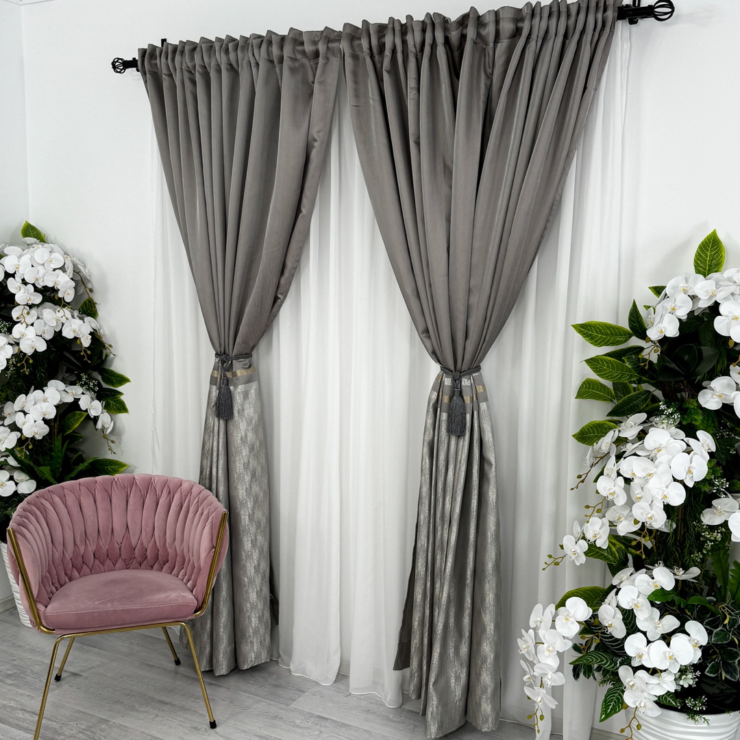 Set 2 Draperii Elite, tip panou 300cm latime x 232cm inaltime , Rejansa pt. bara , Gri - 3 | YEO