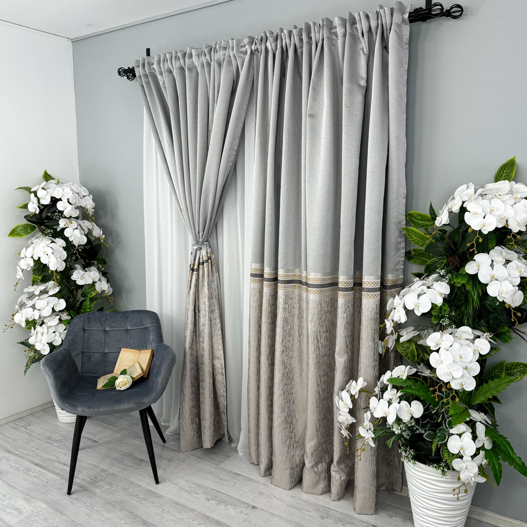 Set 2 Draperii Simplicity, tip panou 3 metri latime x 232cm inaltime, Rejansa pt. bara , Gri deschis - 1 | YEO