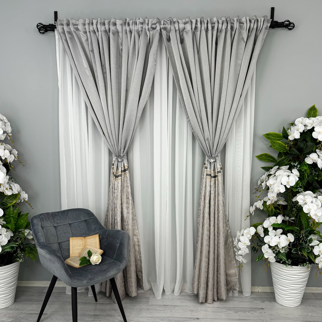Set 2 Draperii Simplicity, tip panou 3 metri latime x 232cm inaltime, Rejansa pt. bara , Gri deschis - 4 | YEO