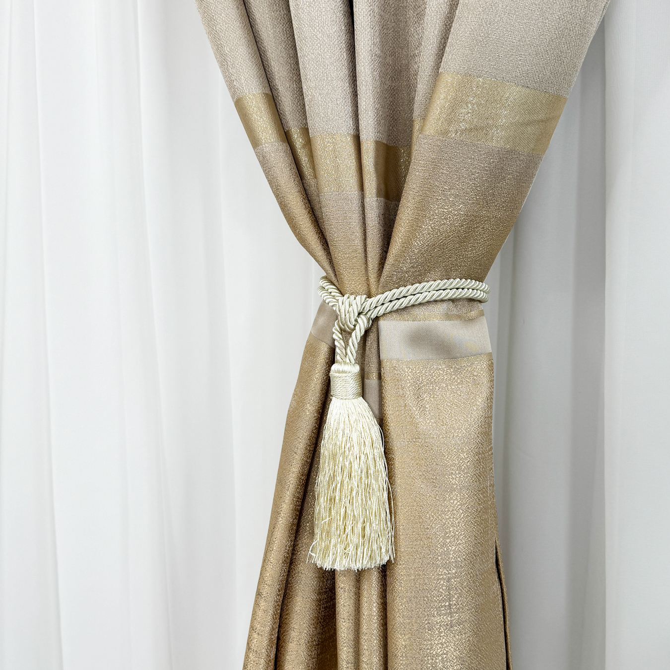 Poze Set 2 Draperii Elite, tip panou 300cm x 232cm, rejansa pt bara, Bej cu Auriu cumparamisim.ro