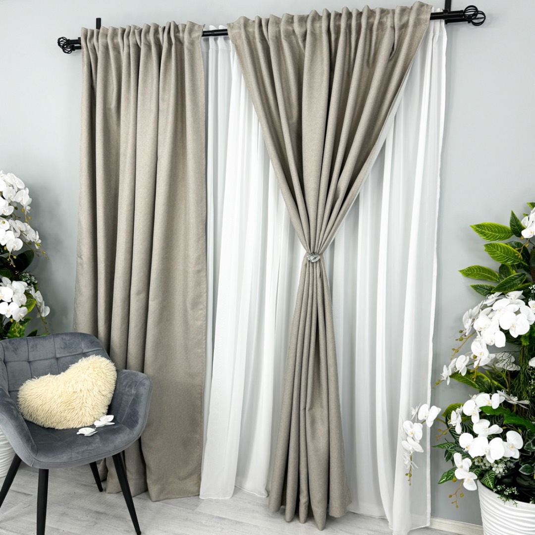 Set 2 Draperii HoReCa TEXTURATA tip IN , Grej, 2m latime x 232cm inaltime x rejansa pt bara - 1 | YEO