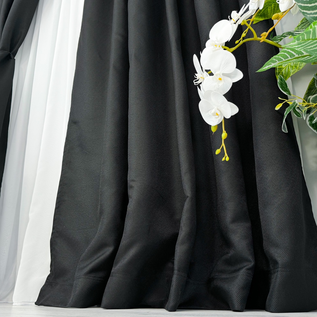 Set 2 bucati de Draperie HoReCa TEXTURATA tip IN, Negru, 200cm latime x 232cm inaltime, cu rejansa pt bara - 2 | YEO