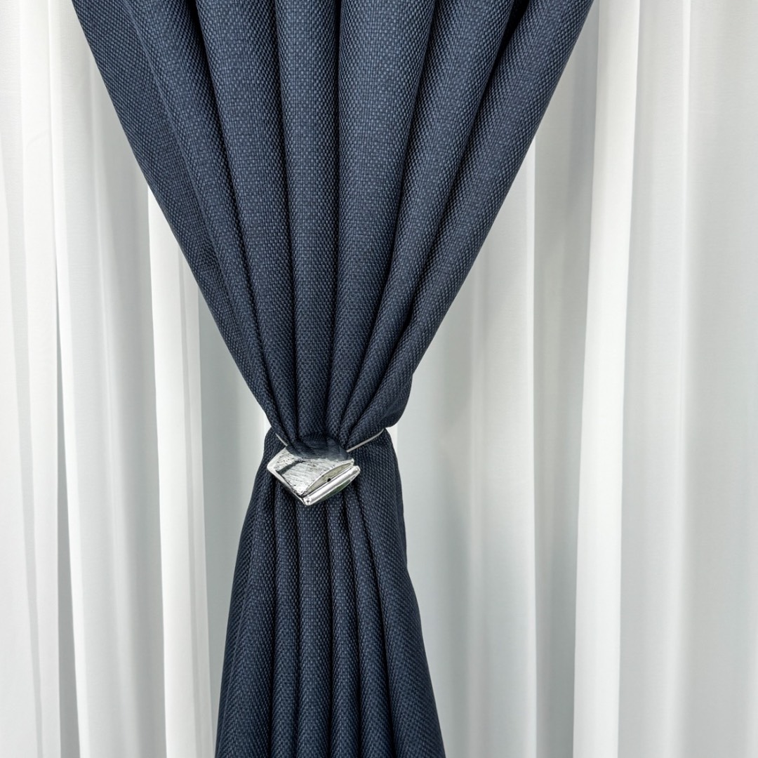 Set 2 Draperii HoReCa TEXTURATA tip IN, Bleumarin, 2m latime x 232cm inaltime x rejansa pt bara - 3 | YEO