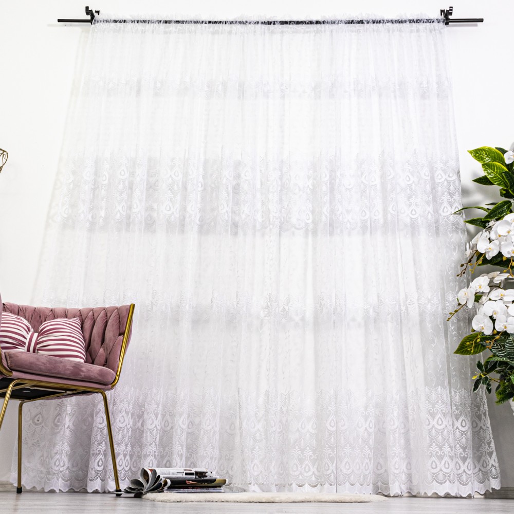 Perdea cu broderie eleganta - 300cm x 260cm, Rejansa pt. sina , Alb – imagine 3