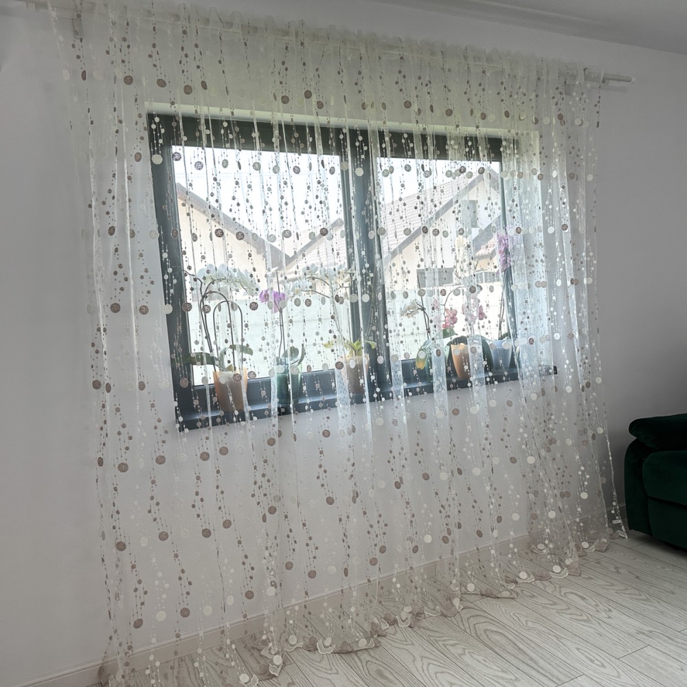 Perdea cu buline brodate - 300cm x 260cm ,Rejansa pentru sina, Alb-Bej – imagine 2