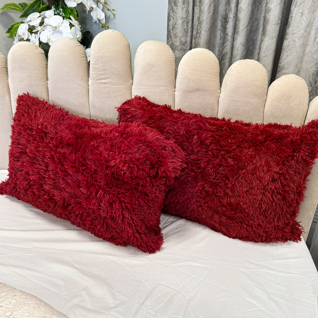 Pilota CoCoLiNo Fluffy, cu Blanita tip Sherpa, Alba, 200x230cm + 2 fete de perna 50x70cm, matlasata, Visiniu - 3 | YEO