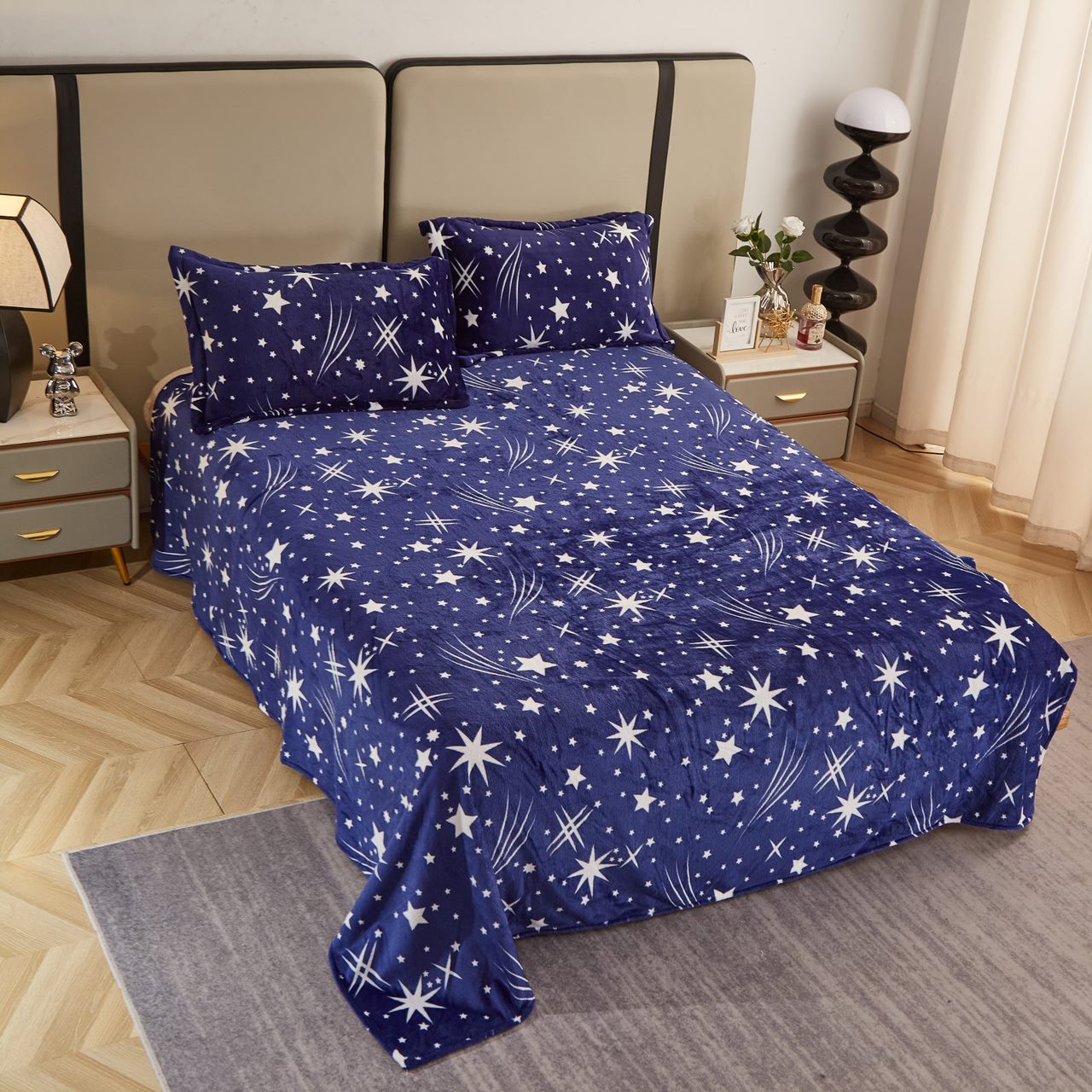 Lenjerie pat dublu, Super Pufoasa COCOLINO, 4 piese, Albastru, stelute - 3 | YEO