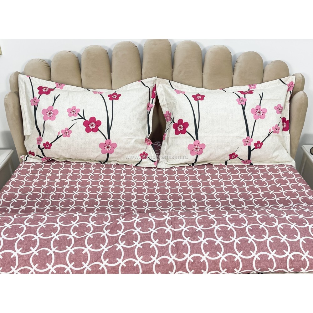 Lenjerie Pat Dublu Cu Elastic Bumbac Satinat - 3 Bucati 219 Lei - Roz Flori - view 4