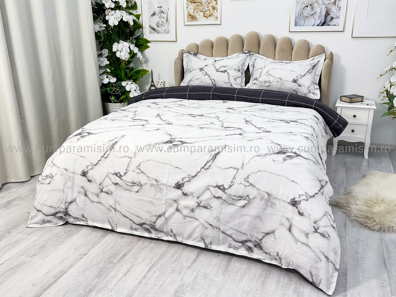 Lenjerie Pat Dublu Cu Elastic Bumbac Satinat - 3 Bucati 219 Lei - Gri Marmura - view 8