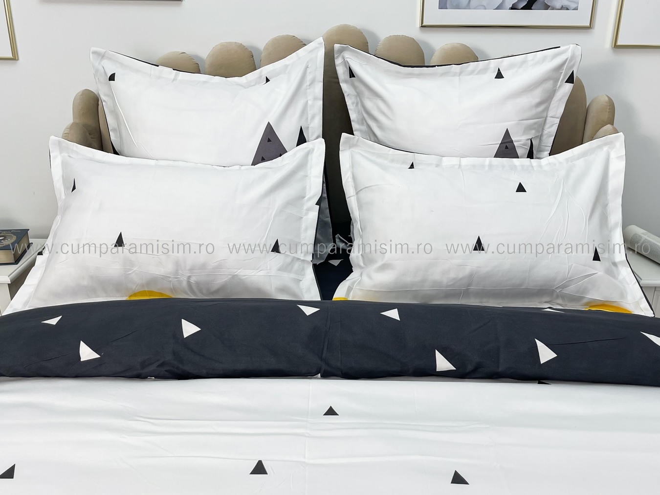 (OFERTA TRIO) Lenjerie pat dublu,  FINET, 6 piese, Alb-Gri, munti - 3 | YEO