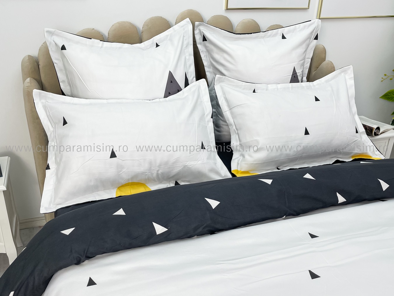 (OFERTA TRIO) Lenjerie pat dublu,  FINET, 6 piese, Alb-Gri, munti - 4 | YEO
