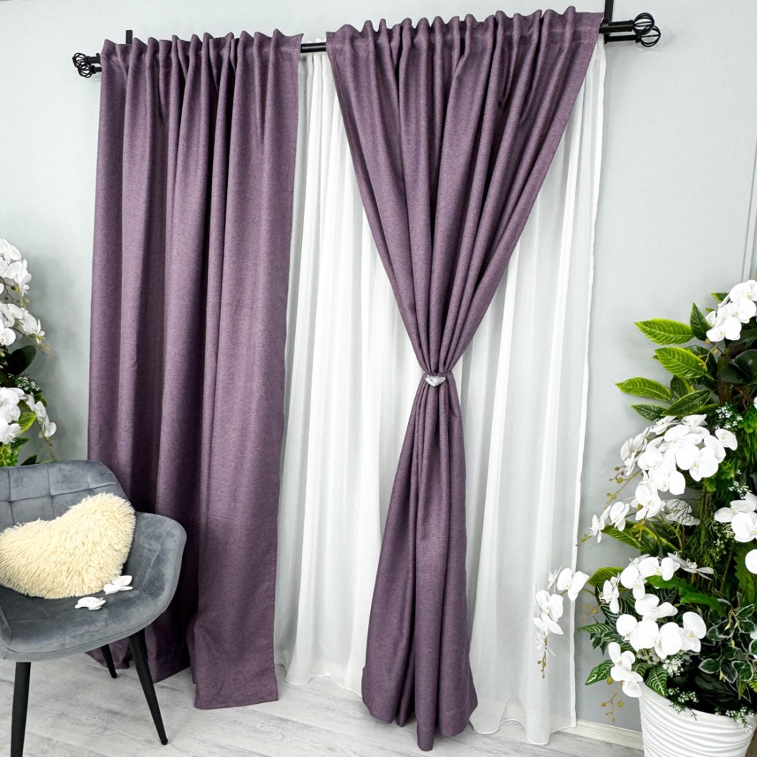 Set 2 Draperii HoReCa TEXTURATA tip IN, Mov, 100cm latime x 170cm inaltime, rejansa pt bara - 1 | YEO