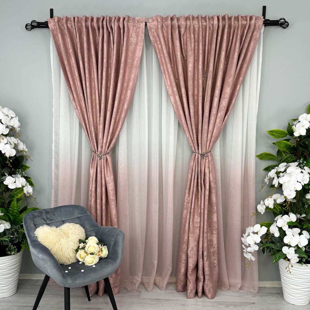 Poze Draperie din Jacquard model Nisip, 140cm latime x 260cm inaltime, cu TIV LAT, Roz pudra cumparamisim.ro