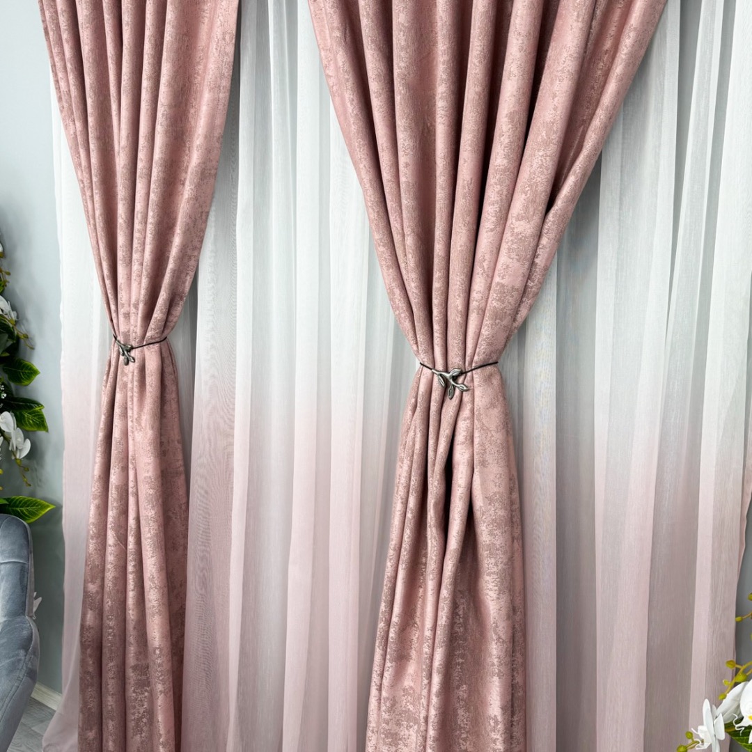 Poze Draperie din Jacquard model Nisip, 140cm latime x 260cm inaltime, cu TIV LAT, Roz pudra cumparamisim.ro