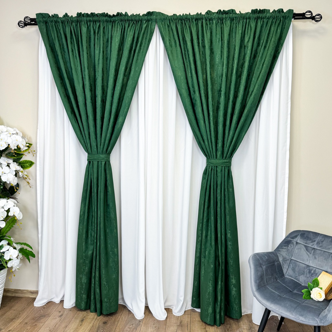 Draperie din Jacquard model Nisip, 140cm latime x 260cm inaltime, cu TIV LAT, VERDE SMARALD - 2 | YEO