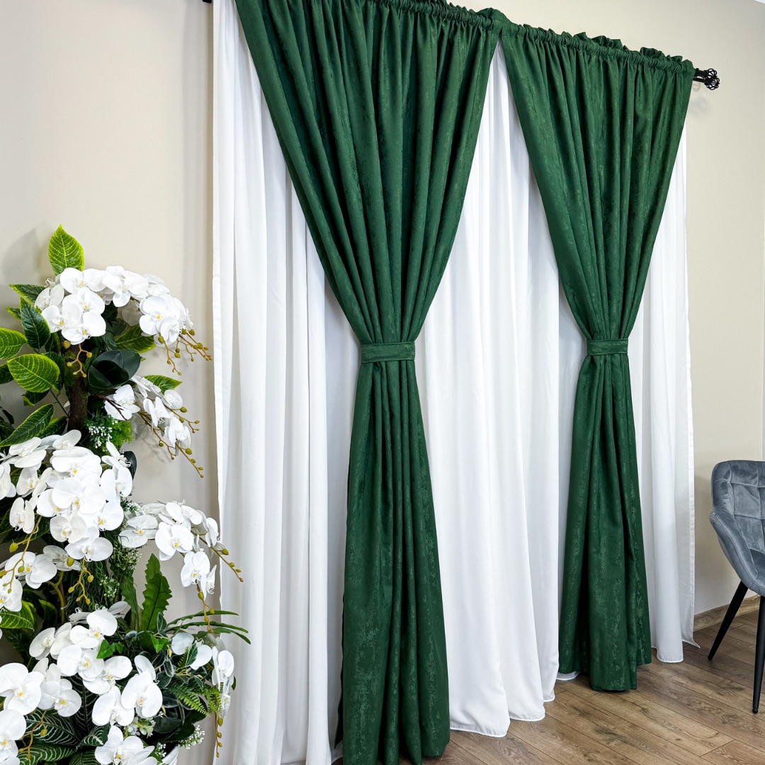 Draperie din Jacquard model Nisip, 140cm latime x 260cm inaltime, cu TIV LAT, VERDE SMARALD - 4 | YEO