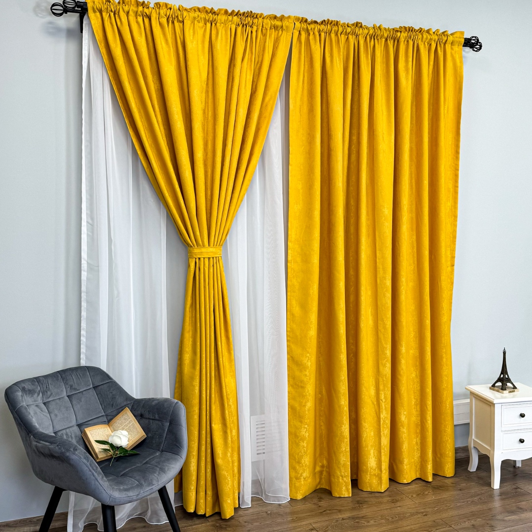 Draperie din Jacquard model Nisip, 140cm latime x 260cm inaltime, cu TIV LAT, GALBEN - 2 | YEO